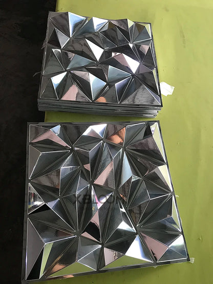 12 PCS 50x50cm car Metal plating color 3D Wall Panel gold luxurious electroplate 3D Wall Stickers Wedding party background wall