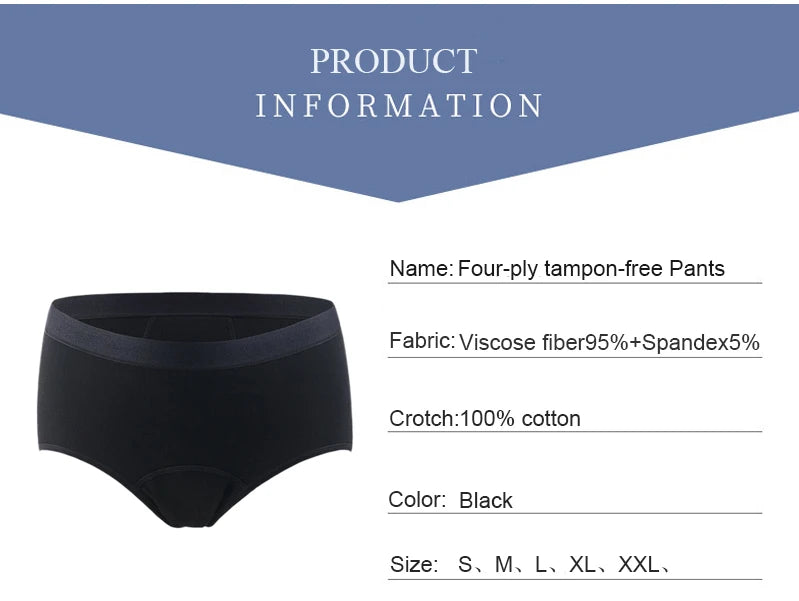 4-layer Menstrual Panties Bamboo Fiber Cotton Period Reusable Briefs Underwear Leakproof Heavy Absorbent Incontinence Lingerie.