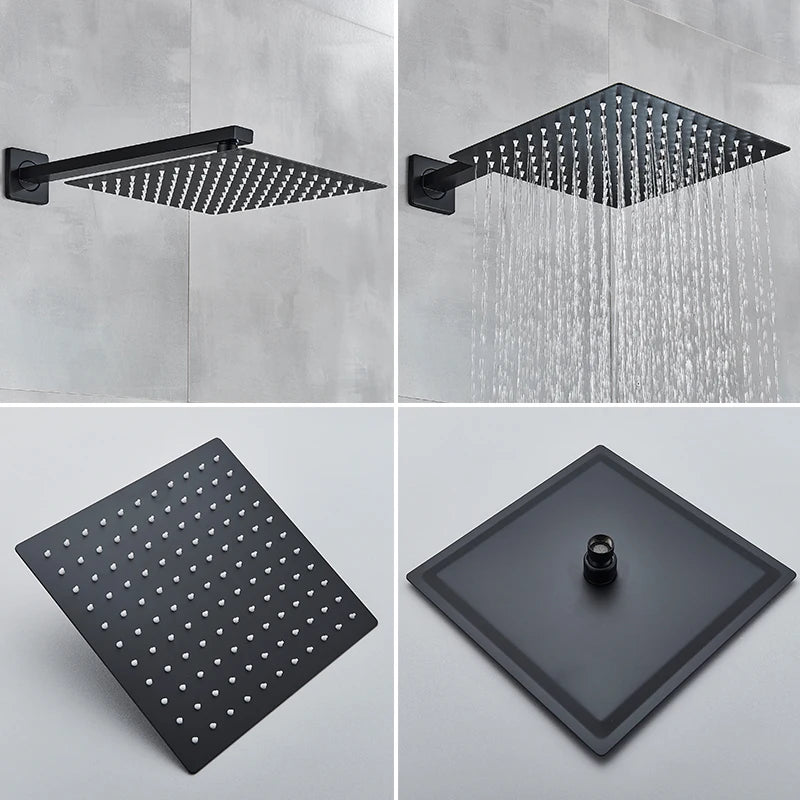 Black Shower Faucets System Bathroom Wall Mounted Rainfall Shower Kit Concealed Embedded Box Hot Cold Water Mixer Tap SUS304