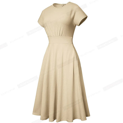 Nice-forever Vintage Elegante Blumen Druck Plissee Rundhals vestidos A-Line Pinup Business Party Frauen Flare Swing Kleid A102