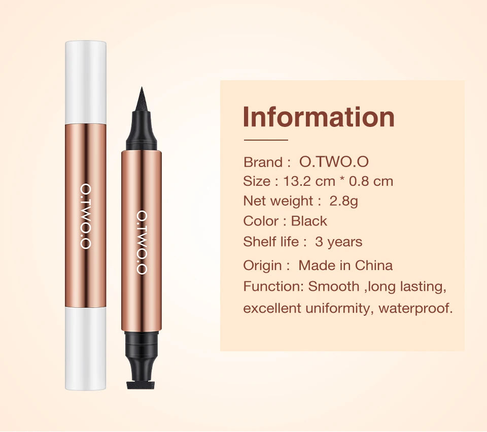 O.TWO.O Eyeliner Stamp Black Liquid Eyeliner Pen Waterproof Fast Dry Double-ended Eye Liner Pencil Make-up for Women Cosmetics.