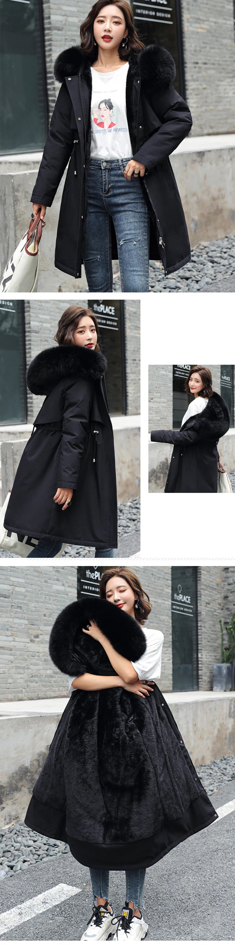 Neue Winterjacke für Damen, warme Parkas mit Pelzkragen, langer lässiger Parka, schmal, verdickt, Maxi-Größe, Damenmantel, Schnee-Kapuzenmäntel.