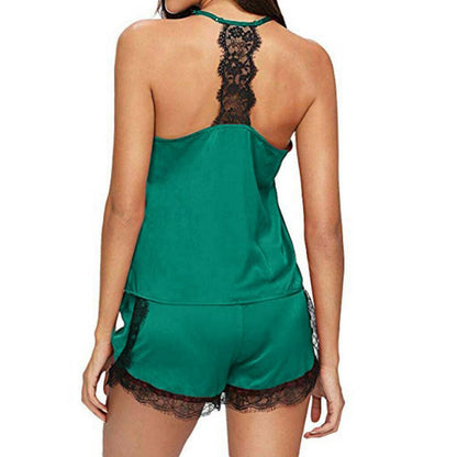 Heißer verkauf damen sommer sexy seide spitze einfarbig pyjamas leibchen top shorts haut-freundliche hause unterwäsche pyjamas set einzelhandel.