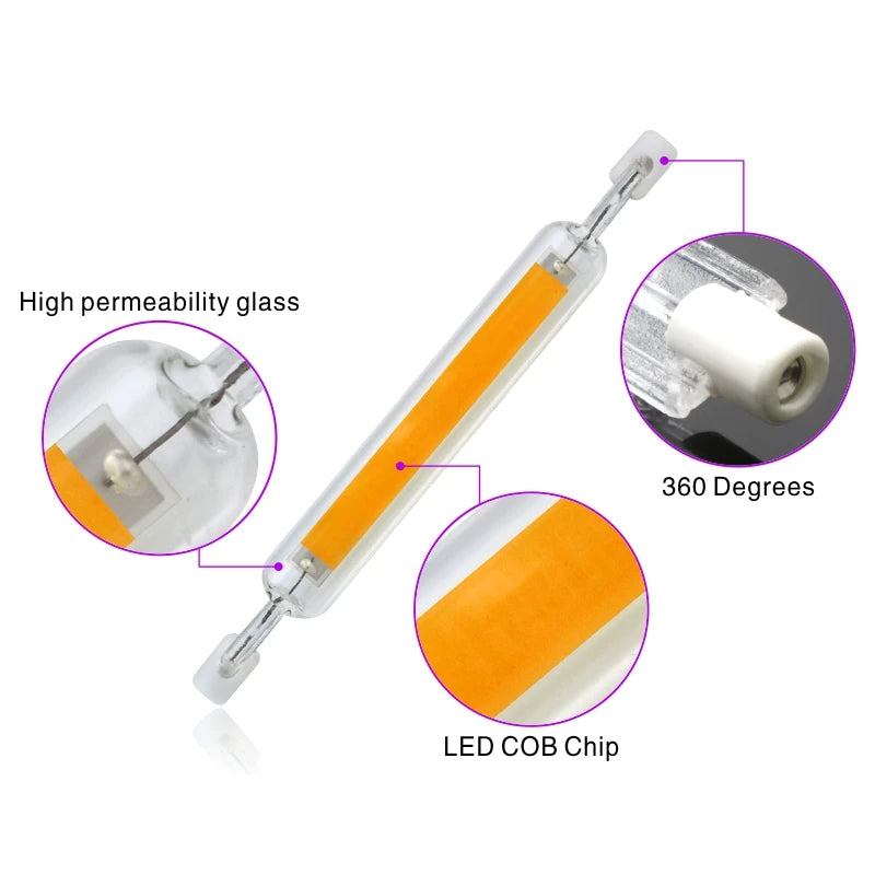 R7S LED Bulb 78mm 118mm 5W 8W 10W 20W R7S Spotlight 220V COB Lamp Glass Tube Replace 30W 50W 100W Halogen Light.