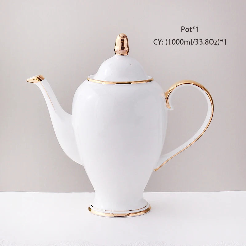 Grace Bone China Coffee Set White Gold Porcelain Tea Set Advanced Pot Cup Ceramic Mug Sugar Bowl Creamer Teapot Milk Jug Teaset
