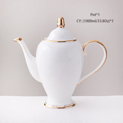 Grace Bone China Coffee Set White Gold Porcelain Tea Set Advanced Pot Cup Ceramic Mug Sugar Bowl Creamer Teapot Milk Jug Teaset