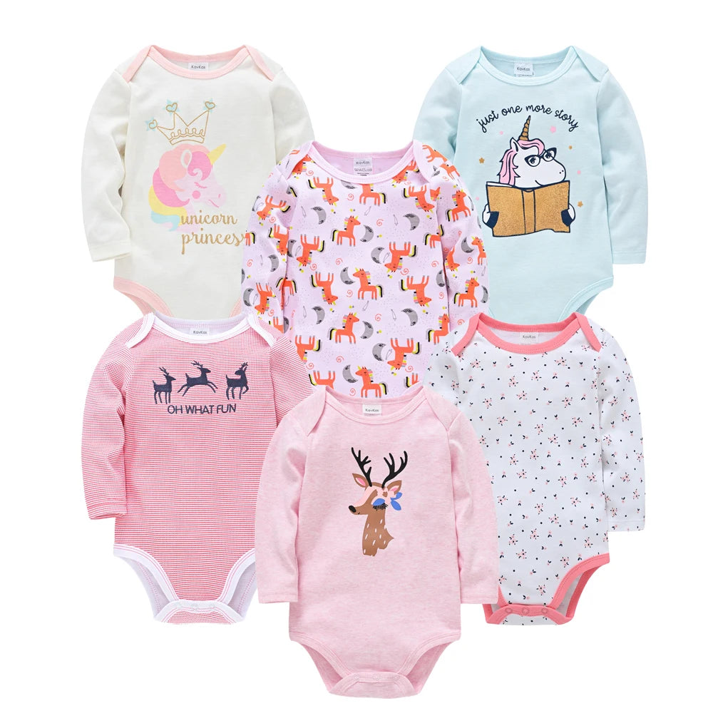 6 Stück 3 Stück Kavkas Baby-Body für Jungen und Mädchen, langärmelig, 100 % Baumwolle, Babykleidung, 0–12 Monate, Neugeborenen-Körper, Bebe-Overall-Kleidung
