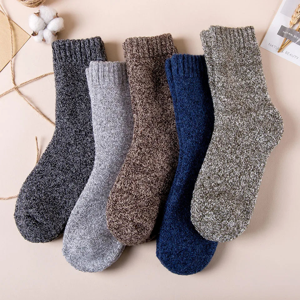 Winter Men's Merino Wool Socks Super Thick Warm High Quality Harajuku Retro Snow Casual Antifreeze Socks 5 Pair.