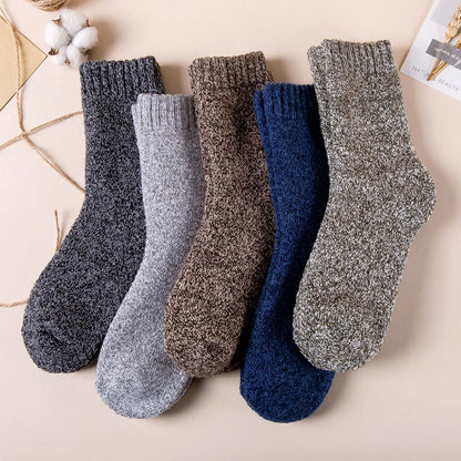 Winter Men's Merino Wool Socks Super Thick Warm High Quality Harajuku Retro Snow Casual Antifreeze Socks 5 Pair.