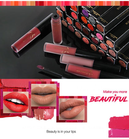 NICEFACE Matte Liquid Lipstick Waterproof Long Lasting Lip Gloss Tint Sexy Red Nude Purple Metallic Lipsticks Makeup Cosmetics.