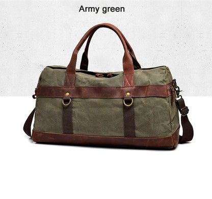 Wasserdichte gewachste Canvas Leder Herren Reisetasche Handgepäcktasche Handgepäck Große Tragetasche Vintage Herren Duffle Wochenendtasche große Übernachtung