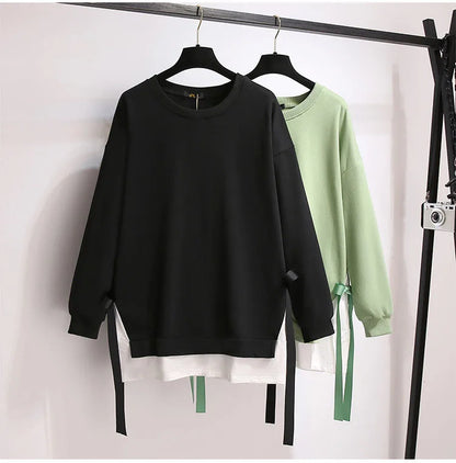 150Kg Plus Größe frauen Herbst Lose Oansatz Sweatshirts Fehlschlag 157cm 6XL 7XL 8XL 9XL 10XL Beiläufige Lange-ärmeln Gefälschte Zwei-stück Top.