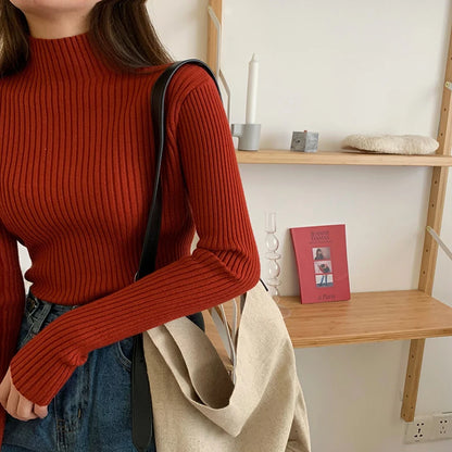 2025 Knit Jumpers Top Chic Autumn Winter Sweater Pullovers Women Long Sleeve Casual Turtleneck Warm Basic Sweater