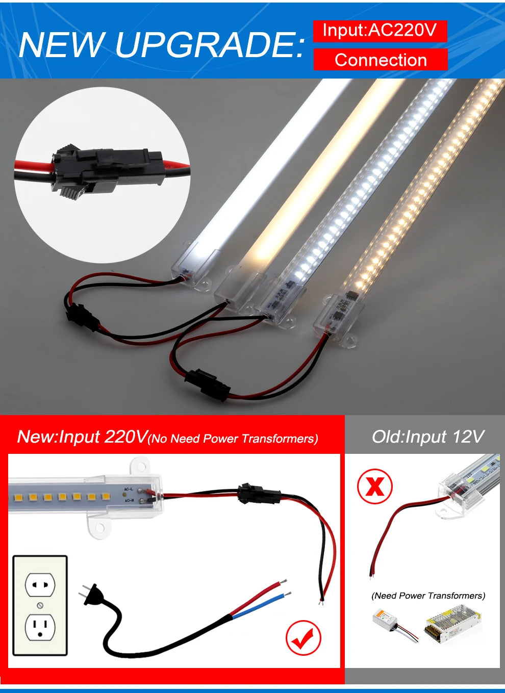 30cm/50cm/60cm LED Rigid Light Strip High Brightness LED Fluorescent Floodlight Tube Bar Industries Showcase Display Lamp 220V.