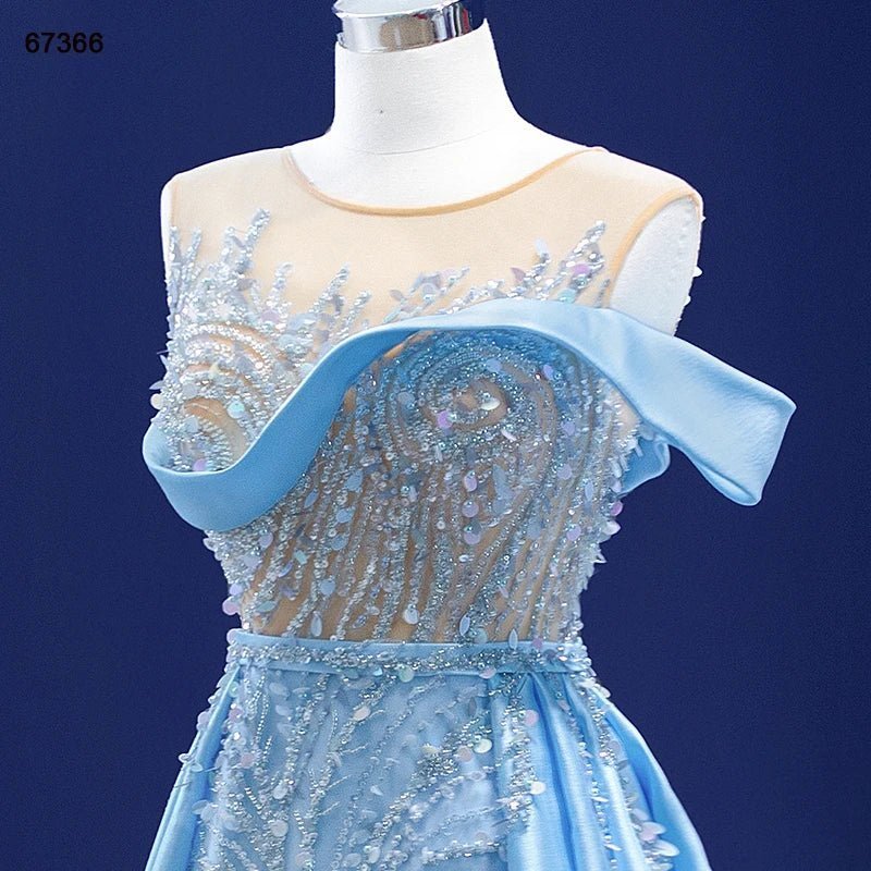 Jancember RSM67366 Blue Elegant Sequins Designer Evening Gowns Prom Dress.