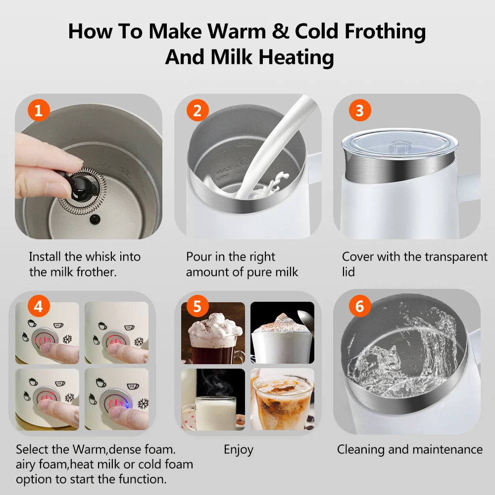 BioloMix NEW Automatic Hot and Cold Milk Frother Warmer for Latte, Foam Maker for Coffee, Hot Chocolates, Cappuccino.