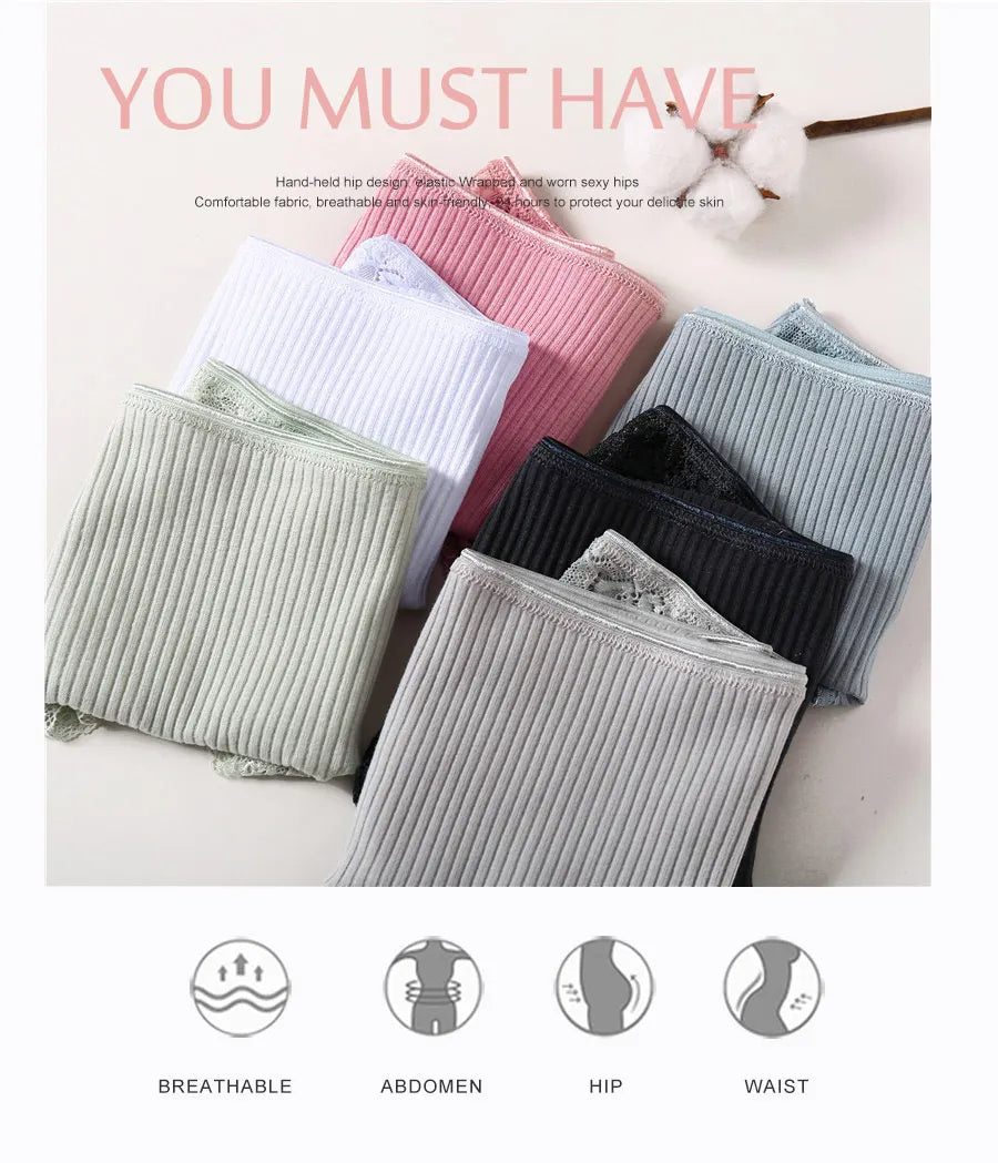 FINETOO 3Pcs/set Women Cotton Panties M-2XL Low-Rise Underwear Trendy Patchwork Lace Briefs Female Soft Underpants Lingerie 2022.