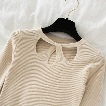 2025 Fashion Hollow Out Women Sweaters Autumn Winter Tops Slim Women Pullover Knitted Sweater Basic Solid Jumper Soft Warm Pull