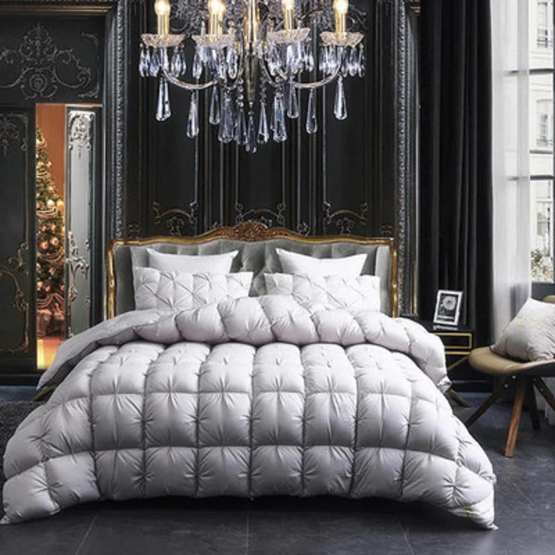 3D Luxury Quilted 100% High Rank Goose Down Duvet Quilt King Queen Full Size Comforter Winter Thick Blanket Solid Color.