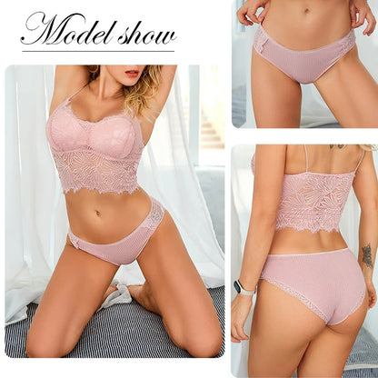 FINETOO 3Pcs/set Women Cotton Panties M-2XL Low-Rise Underwear Trendy Patchwork Lace Briefs Female Soft Underpants Lingerie 2022.