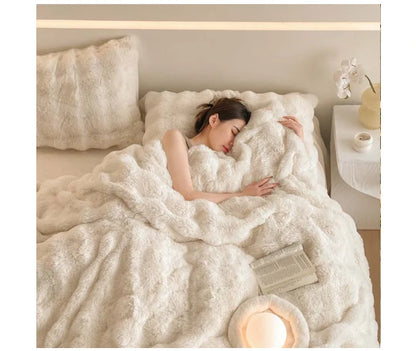 Tuscany Eco-friendly Rabbit Hair Short Pile Leisure Blanket Light Luxury Soft Warm Blanket.