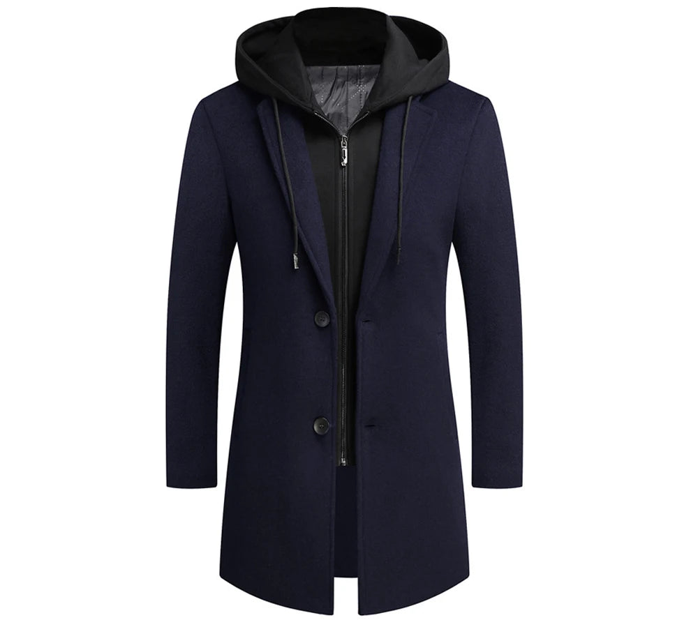 DIMUSI Winter Men's Hooded Wool Jackets Casual Middle Long Scarf Collar Cotton Thick Woolen Coat Male Luxurious Trench Clothing.