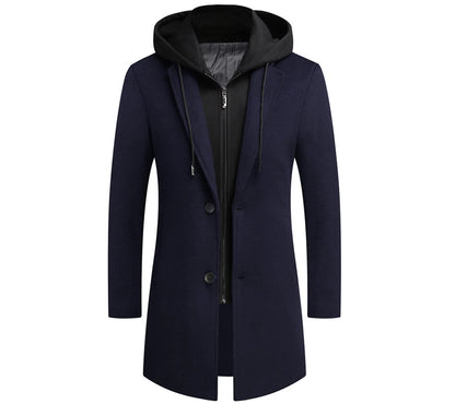 DIMUSI Winter Men's Hooded Wool Jackets Casual Middle Long Scarf Collar Cotton Thick Woolen Coat Male Luxurious Trench Clothing.