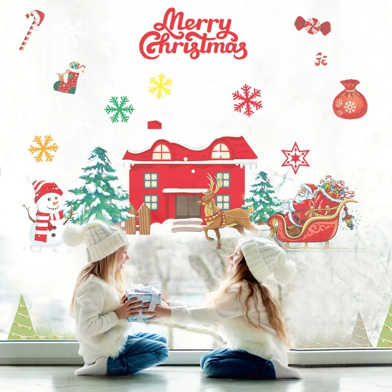 2025 Merry Christmas Wall Sticker Window Glass Merry Christmas Decor for Home Living Room Wall Decor 2026 Happy New Year Sticker