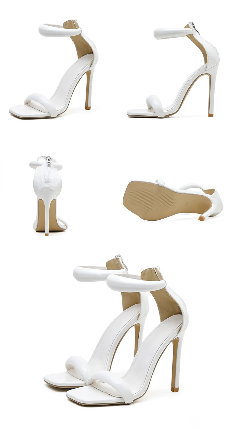 Eilyken Summer Silver Gold Peep Toe High Heel  Sandals Sexy Buckle Strap Ankle-Wrap Ladies Club Women Stripper Shoes.