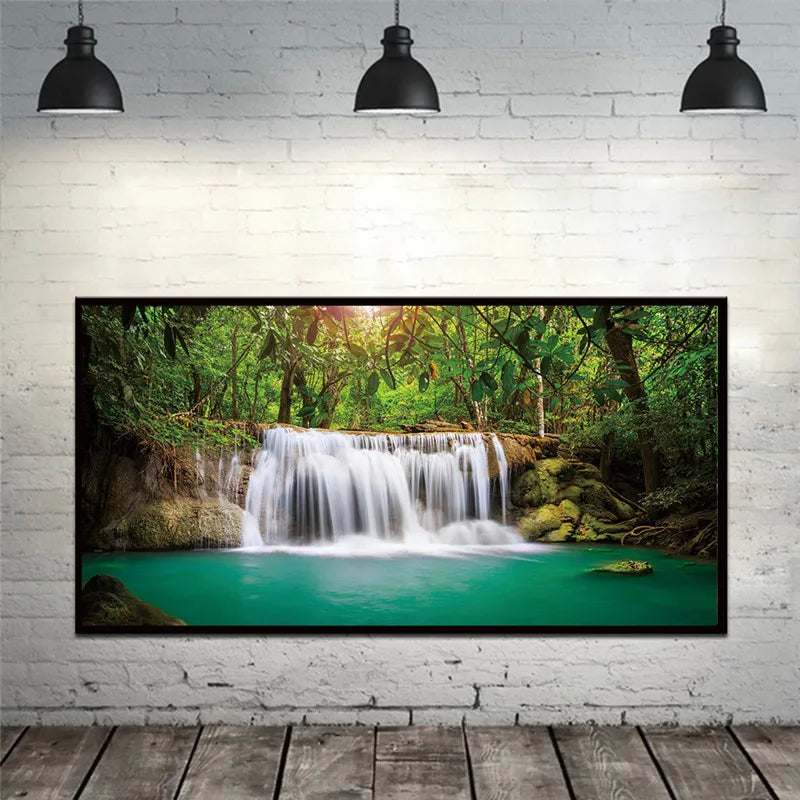 Prints Canvas Posters Home Decor Landscape Natural Waterfall Paintings Wall Art Scenery Picture Waterfall Modular Living Room.