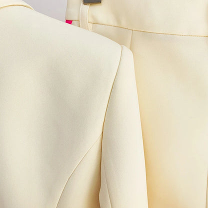 HIGH STREET Newest 2024 Designer Runway Suit Set Women's Single Button Color Block Blazer Flare Pants Suit