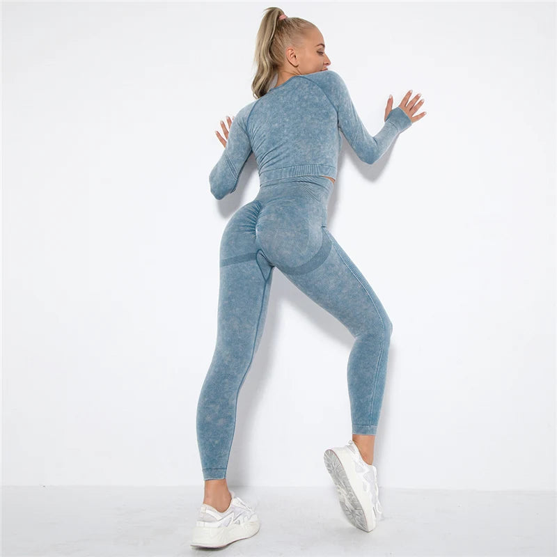 Hamidou Cropped Top Gym Set Seamless Women Yoga Workout Set Fintess Clothing Push Up Leggings Sport Wear Women Suits Tracksuit