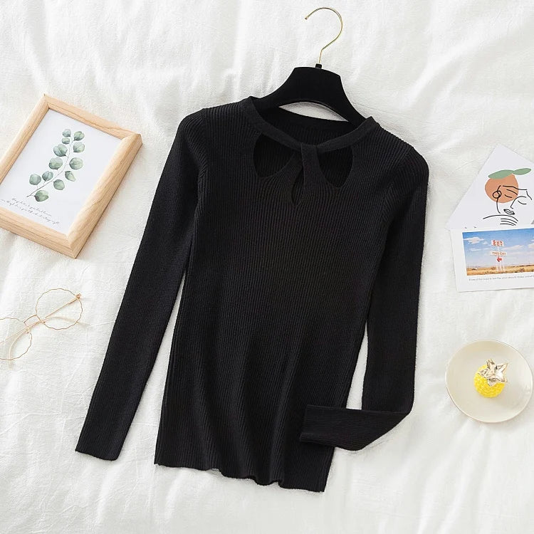 2025 Fashion Hollow Out Women Sweaters Autumn Winter Tops Slim Women Pullover Knitted Sweater Basic Solid Jumper Soft Warm Pull.