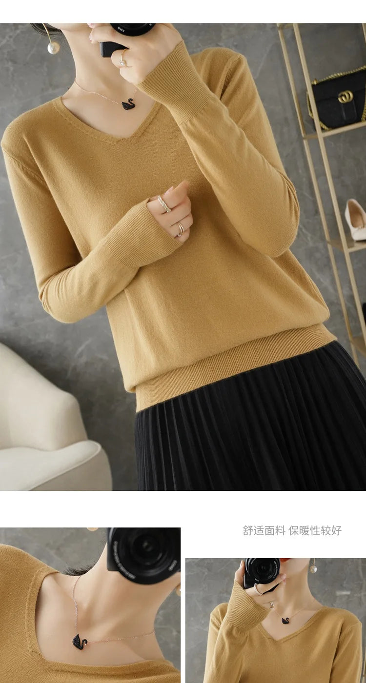 Frauen Pullover Herbst Winter V-ausschnitt Strickwaren Lange Hülse Lose Kaschmir Pullover Pullover Dame Günstige Qualität Jumper Gestrickte Tops.