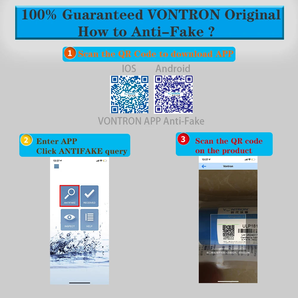 VONTRON Reverse Osmosis RO Membrane 75GPD / 100GPD Replacement Water Filter System Purifier Drinking  ULP1812-75 / ULP2012-100.