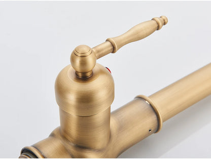 POIQIHY Antique Brass Kitchen Faucet Pull Out Bathroom Kitchen Mixers Single Handle Pull Down Cold Hot Water Tap Deck Mounted
