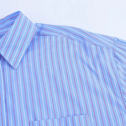 ZATRHMBM women's clothing 2025 new fashion striped loose shirt retro lapel long-sleeved casual female tops.