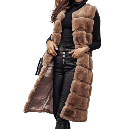 Herbst Winter Frauen Jacke Weste Einfarbig Rundhals Faux Pelzmantel Dicken Rundhals Oberbekleidung Plüsch Jacke für Frauen