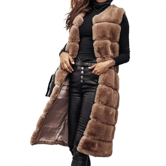 Herbst Winter Frauen Jacke Weste Einfarbig Rundhals Faux Pelzmantel Dicken Rundhals Oberbekleidung Plüsch Jacke für Frauen.