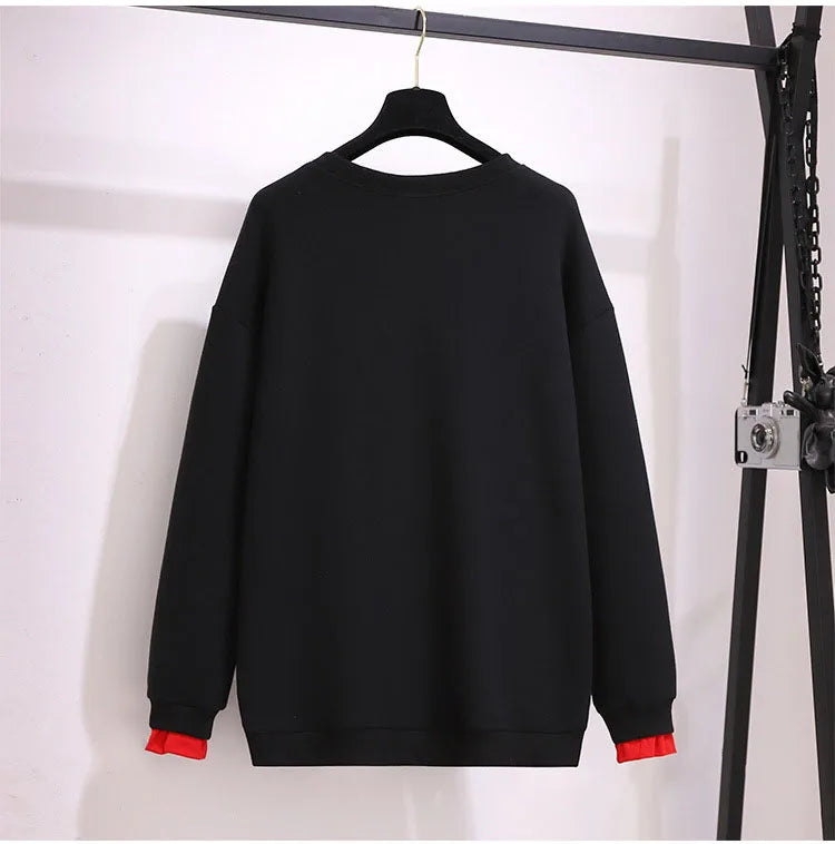 150 kg Übergröße Damen Büste 157 Winter Fleece Lose Pailletten Brief Sweatshirts Rundhals Pullover Top 5XL 6XL 7XL 8XL 9XL.