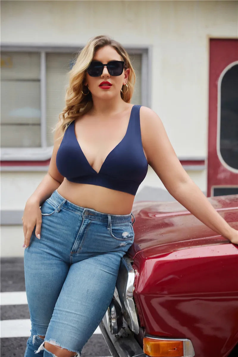 FINETOO Plus Size Women Cropped Top Female Bra S-XL V-Neck Girls Lingerie Active Bras Sexy Woman's Underwear Push Up Tube Tops.