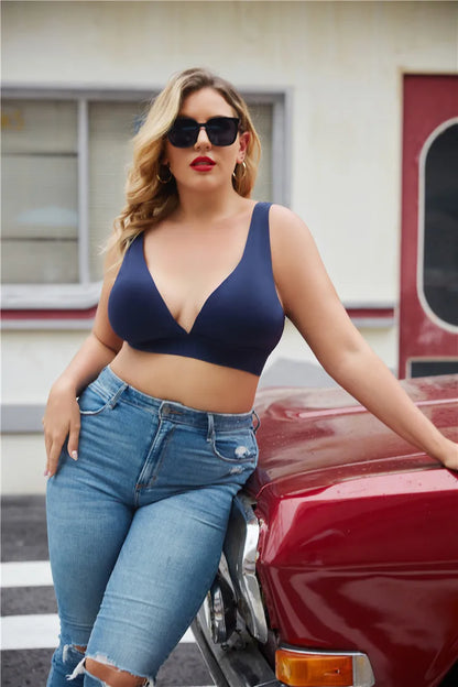 FINETOO Plus Size Women Cropped Top Female Bra S-XL V-Neck Girls Lingerie Active Bras Sexy Woman's Underwear Push Up Tube Tops.