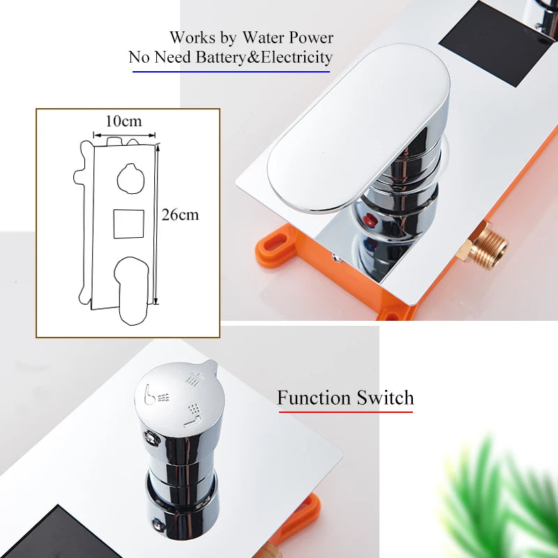 Brushed Ceiling Shower Head with LED Lights 36*50cm Large Rainfall Faucet Bathroom Tap Stainless Steel Smart Square Sprayer