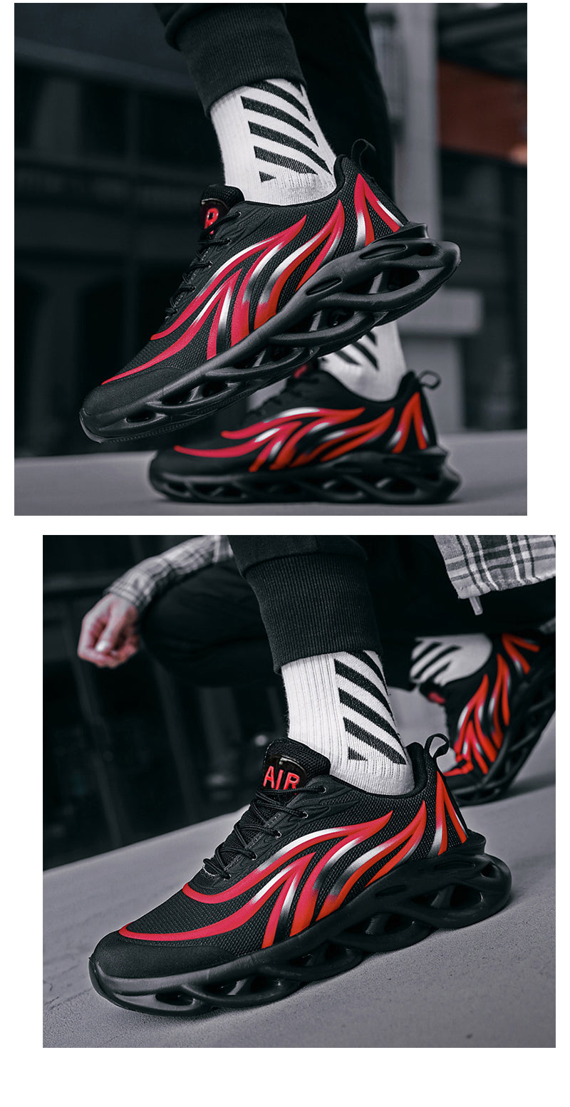 Men's Flame Printed Sneakers Flying Weave Sports Shoes Comfortable Running Shoes Outdoor Men Athletic Shoes.