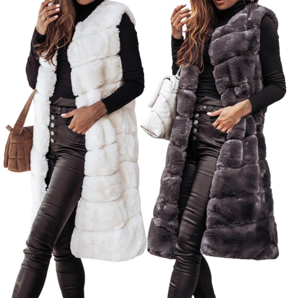 Herbst Winter Frauen Jacke Weste Einfarbig Rundhals Faux Pelzmantel Dicken Rundhals Oberbekleidung Plüsch Jacke für Frauen.