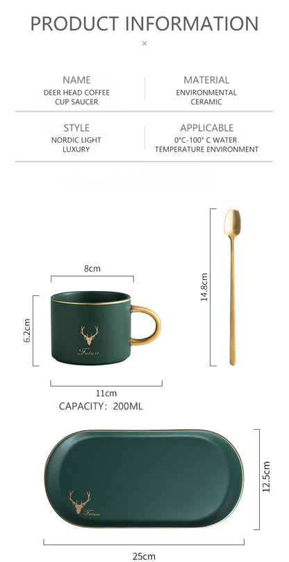 European Luxurious Gold Rim Ceramics Coffee Cups And Saucers Spoon Sets With Gift Box Tea Soy Milk Breakfast Mugs Dessert Plate.