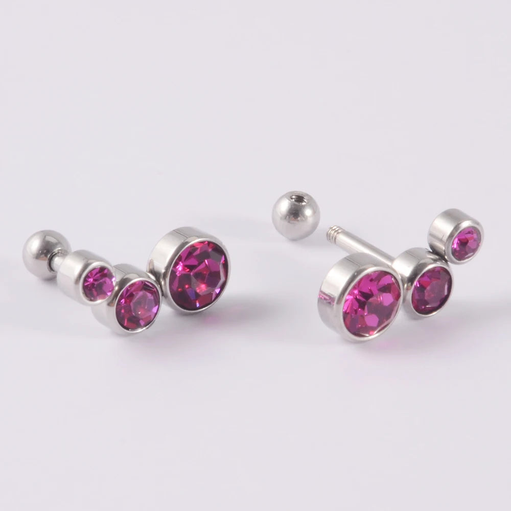 2PCS 361 Surgical Steel Crystal  Ear Tragus Cartilage Earrings 16G Three Zircon Lobe Helix Daith Earring Piercing Body Jewelry.