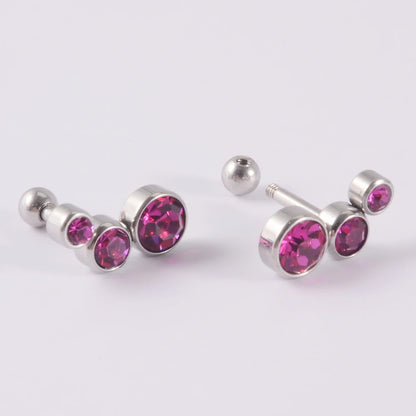 2PCS 361 Surgical Steel Crystal  Ear Tragus Cartilage Earrings 16G Three Zircon Lobe Helix Daith Earring Piercing Body Jewelry.