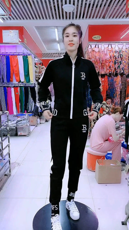 Women's Sportswear Suit 2025 Autumn Winter New Casual Fashion Korean Slim Coat Long Sleeve Sweater Pants Two Piece Set For Women.