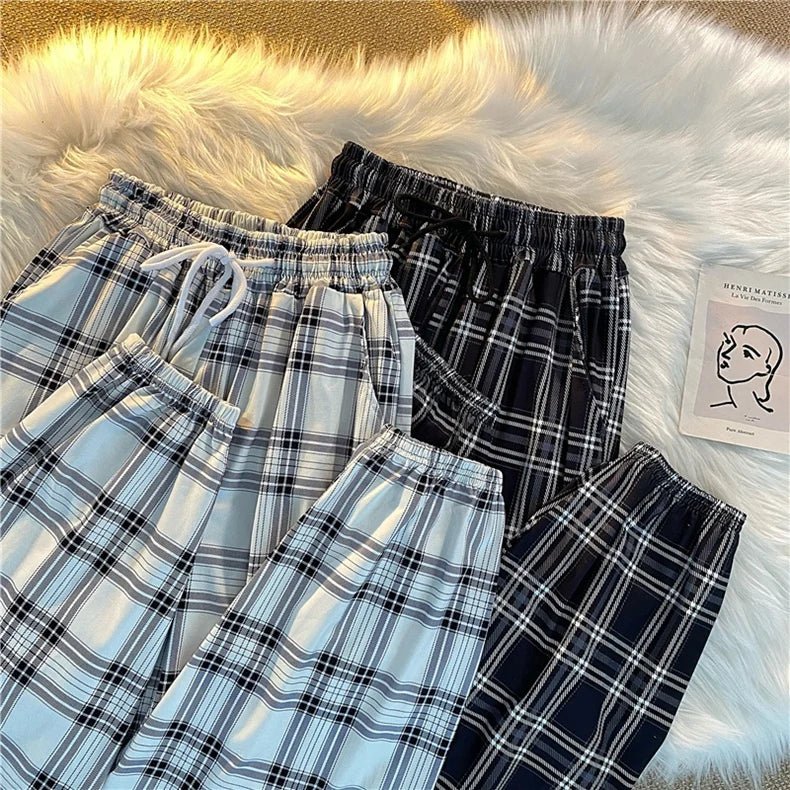 Hosen Frauen Neue Haufen füße Mode Lose Schwarz Plaid Sommer Harajuku Studenten Streetwear Harem Lange Hosen Frauen Chic.